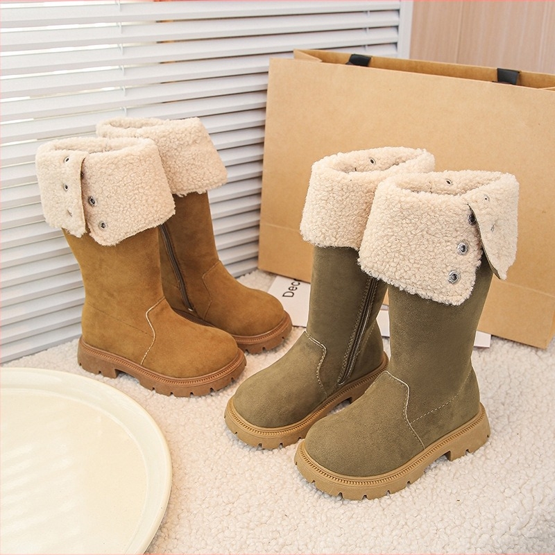 Botine de iarnă pentru fete, înălțime înaltă, partea superioară din piele artificială, talpă din cauciuc, fermoar lateral, pentru vârste 4–16 ani