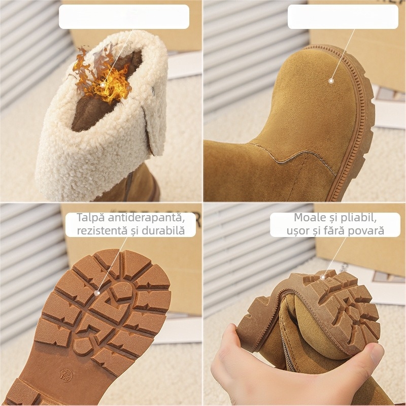 Botine de iarnă pentru fete, înălțime înaltă, partea superioară din piele artificială, talpă din cauciuc, fermoar lateral, pentru vârste 4–16 ani