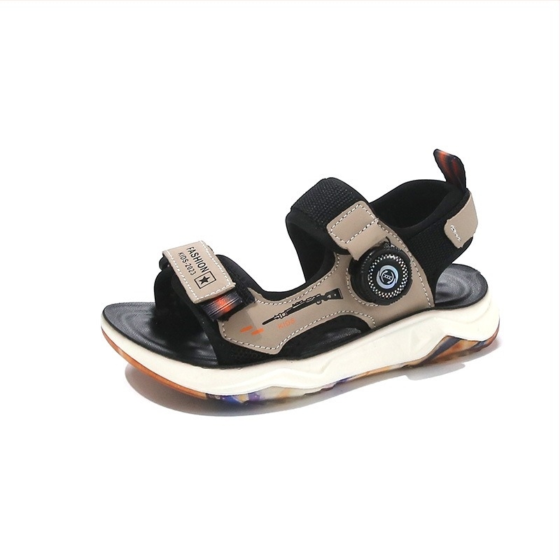 Sandale sportive pentru băieți, vara 2025, partea superioară din piele artificială, talpă din cauciuc, închidere cu buton rotativ, pentru copii 1–12 ani