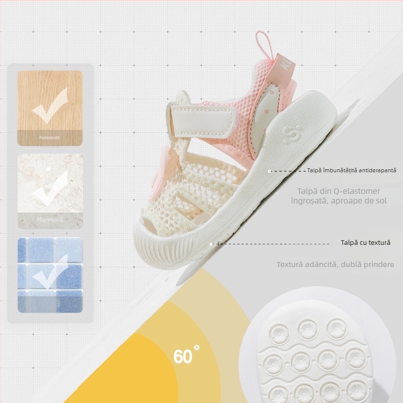 Sandale pentru copii Brumiller cu piele Ultrafilm și partea superioară din plasă, respirante, antiderapante, închidere Velcro, vară, vârste 12–48 luni