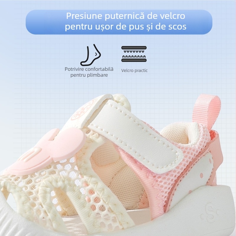 Sandale pentru copii Brumiller cu piele Ultrafilm și partea superioară din plasă, respirante, antiderapante, închidere Velcro, vară, vârste 12–48 luni