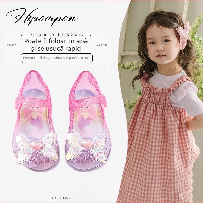 Sandale jelly pentru fete - închidere Velcro, talpă moale PVC, partea superioară PVC, imprimeu desen animat, încălțăminte de vară 2025