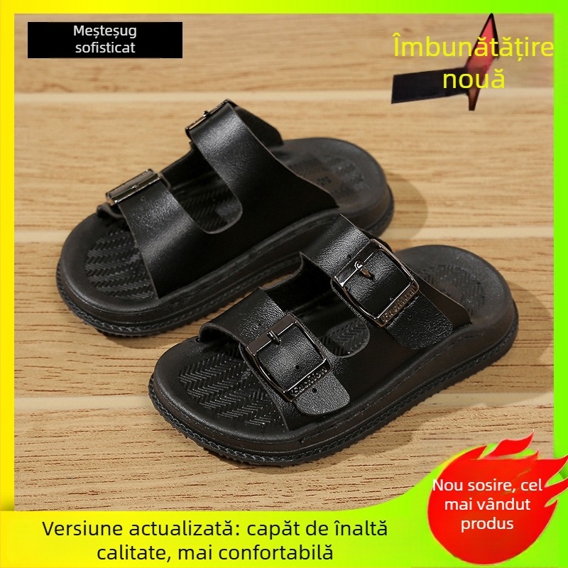 Sandale pentru copii de plajă - deget deschis, închidere Velcro, partea superioară din piele microfibră, talpă PVC, unisex