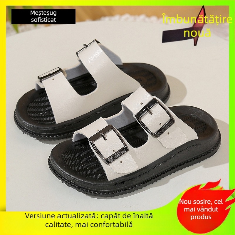Sandale pentru copii de plajă - deget deschis, închidere Velcro, partea superioară din piele microfibră, talpă PVC, unisex