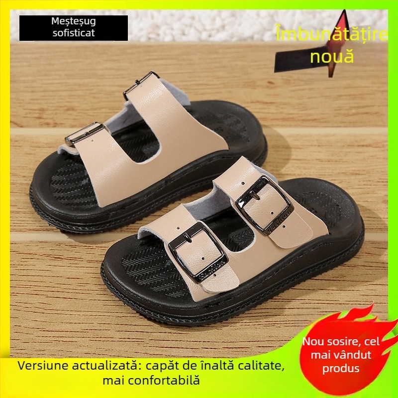 Sandale pentru copii de plajă - deget deschis, închidere Velcro, partea superioară din piele microfibră, talpă PVC, unisex