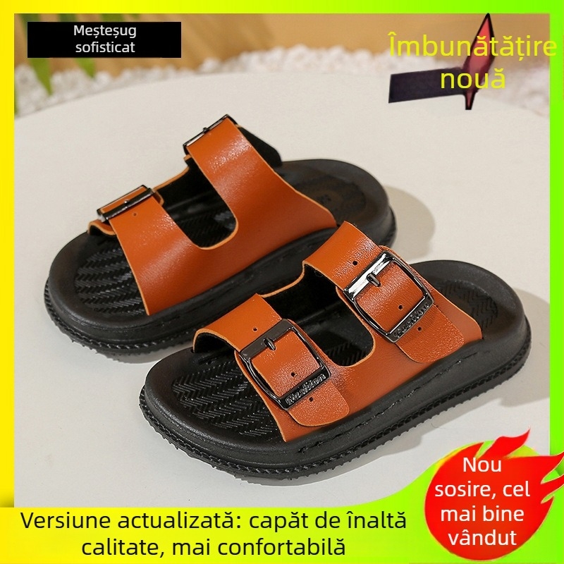 Sandale pentru copii de plajă - deget deschis, închidere Velcro, partea superioară din piele microfibră, talpă PVC, unisex