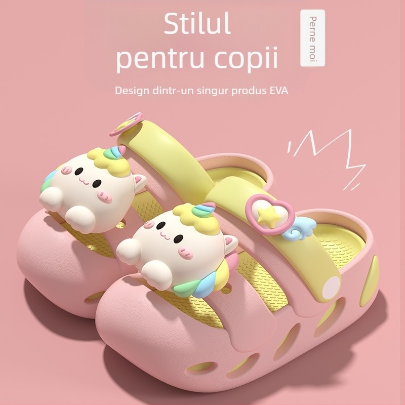 Sandale cu unicorn pentru fete - anti-alunecare, partea superioară EVA și talpa EVA, pentru uz interior și exterior, design desen animat, 1–12 ani, lansare primăvara 2025