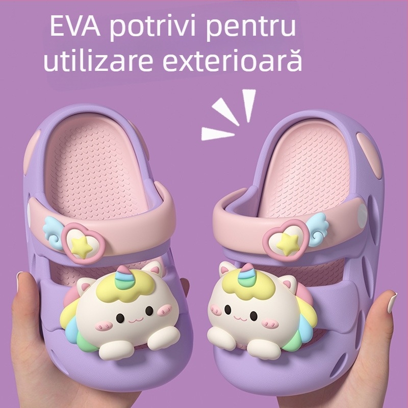 Sandale cu unicorn pentru fete - anti-alunecare, partea superioară EVA și talpa EVA, pentru uz interior și exterior, design desen animat, 1–12 ani, lansare primăvara 2025