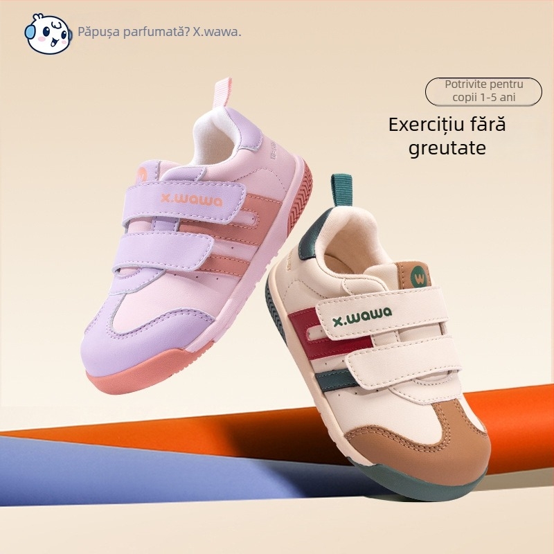 Snow Doll Pantofi de antrenament pentru copii – Antiderapante, respirabili, durabili, unisex, cu model dungat (Partea superioară: Super Fiber; Talpă: Cauciuc; Închidere: Velcro; Sezon: Toamnă–Iarnă)