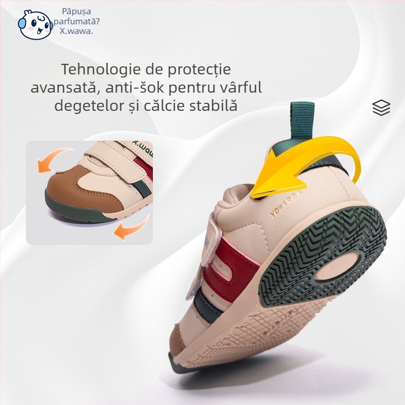 Snow Doll Pantofi de antrenament pentru copii – Antiderapante, respirabili, durabili, unisex, cu model dungat (Partea superioară: Super Fiber; Talpă: Cauciuc; Închidere: Velcro; Sezon: Toamnă–Iarnă)