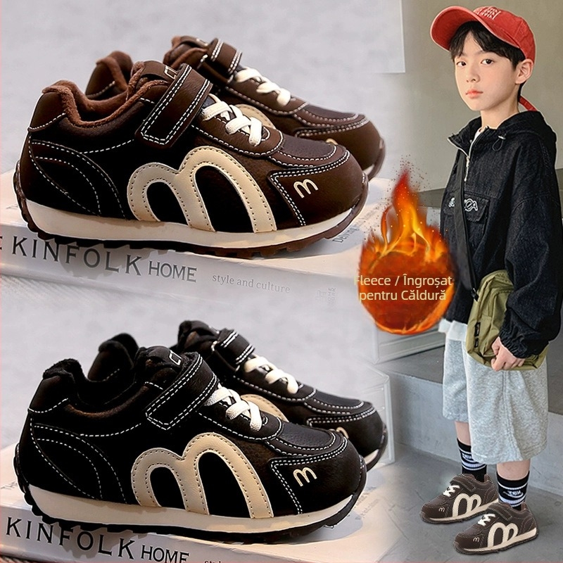 Pantofi sport pentru copii cu Velcro, talpă din cauciuc, partea super-fibră, model cu dungi, potriviți pentru primăvară și toamnă, pentru 4-6 ani