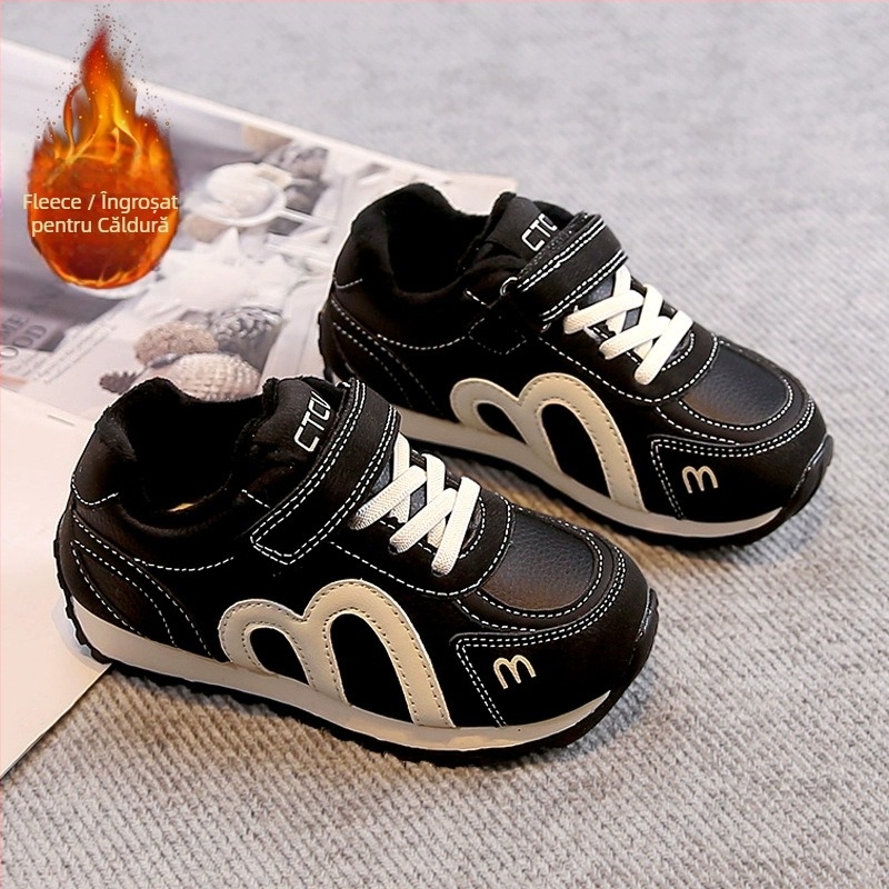 Pantofi sport pentru copii cu Velcro, talpă din cauciuc, partea super-fibră, model cu dungi, potriviți pentru primăvară și toamnă, pentru 4-6 ani