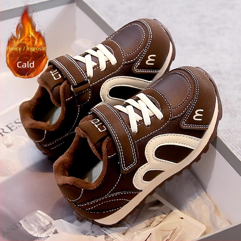 Pantofi sport pentru copii cu Velcro, talpă din cauciuc, partea super-fibră, model cu dungi, potriviți pentru primăvară și toamnă, pentru 4-6 ani