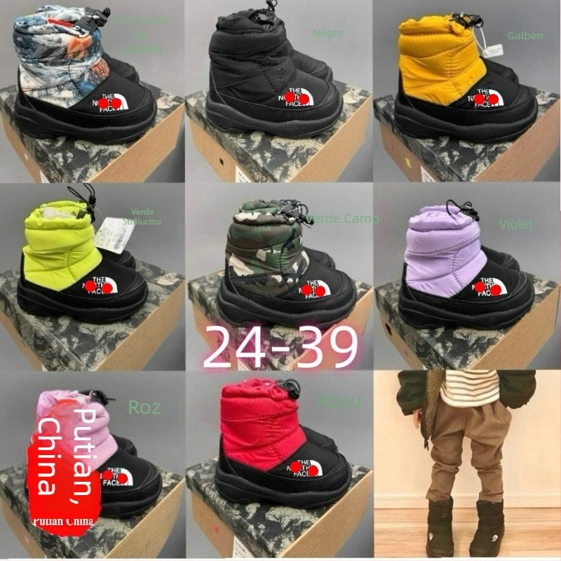 Ghete de copii până la gleznă, unisex, Iarnă 2025, partea superioară din nylon impermeabil, talpă din cauciuc, pentru copii 4–16 ani