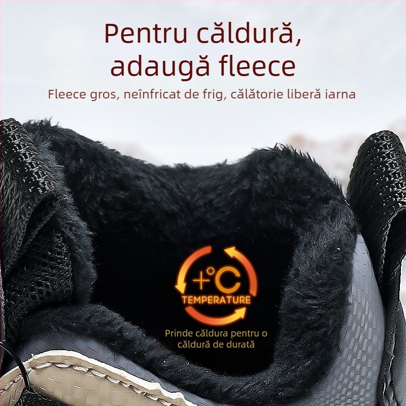 Adidași pentru copii cu închidere prin nasturi, căptuțiți cu fleece, impermeabili și antiderapți, partea superioară din piele sintetică, talpă EVA, pentru vârste 4–16 ani, potriviți pentru iarnă, primăvară și toamnă