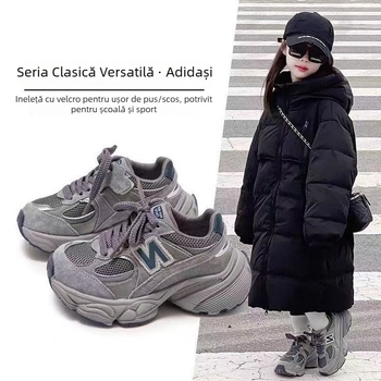 Pantofi sport unisex dad shoes - partea superioară din piele artificială, închidere Velcro, talpă antiderapantă și rezistentă la uzură, model cu dungi