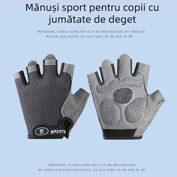 Mănuși sportive pentru copii, cu degete jumătate, respirante, pentru bicicletă, patinaj și bară orizontală, anti-alunecare, subțiri, anti-bătături