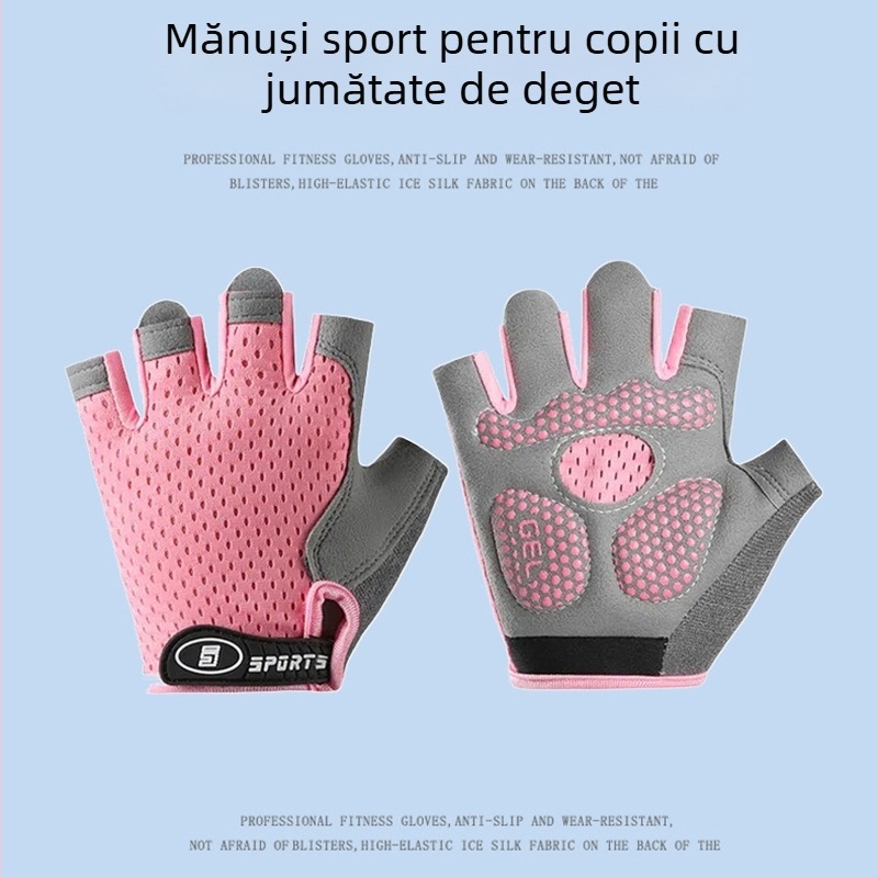 Mănuși sportive pentru copii, cu degete jumătate, respirante, pentru bicicletă, patinaj și bară orizontală, anti-alunecare, subțiri, anti-bătături