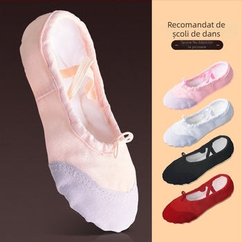 Pantofi de dans pentru copii, talpă moale, vârf din piele, partea superioară din pânză, talpă din piele de vacă, rezistenți, pentru balet și dans modern