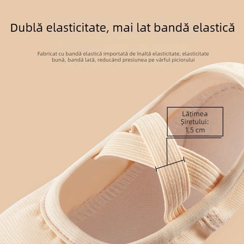 Pantofi de dans pentru copii, talpă moale, vârf din piele, partea superioară din pânză, talpă din piele de vacă, rezistenți, pentru balet și dans modern