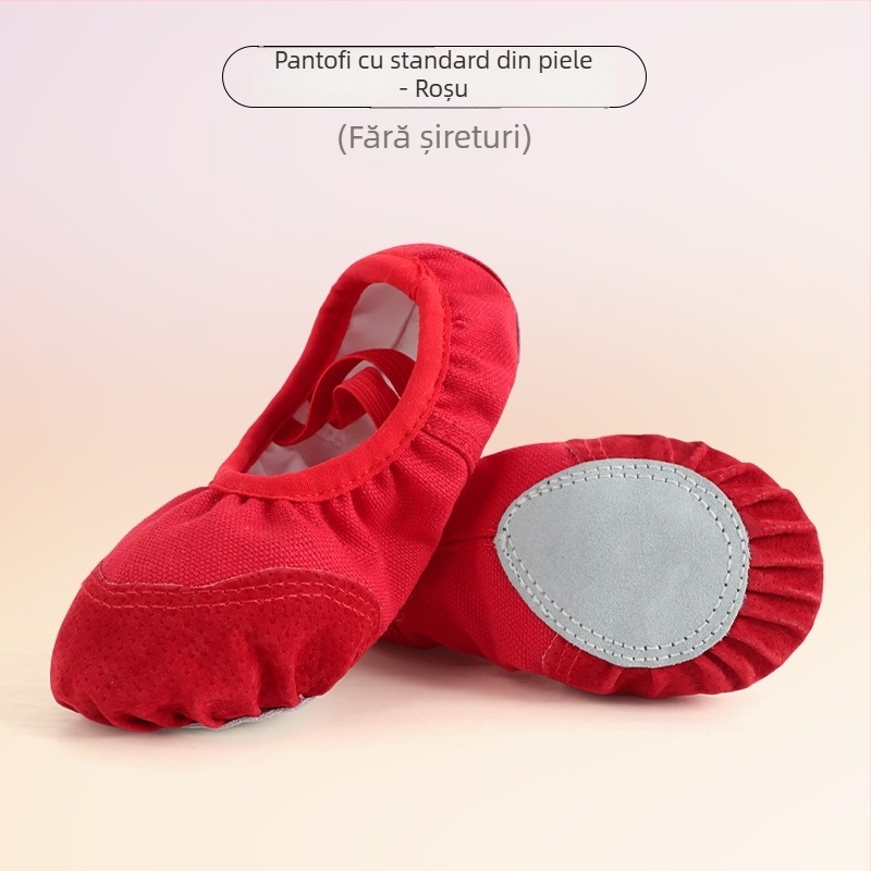 Pantofi de dans pentru fete - Partea superioară din pânză, talpă din piele, grosime unică, respirabili și ușori pentru antrenament de balet