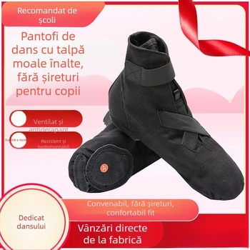 Pantofi de dans Jazz din pânză cu Velcro, talpă din piele, înalte, respirabili