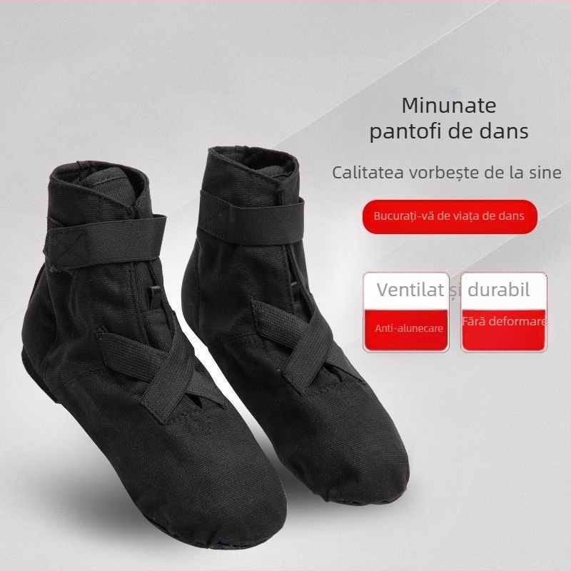 Pantofi de dans Jazz din pânză cu Velcro, talpă din piele, înalte, respirabili