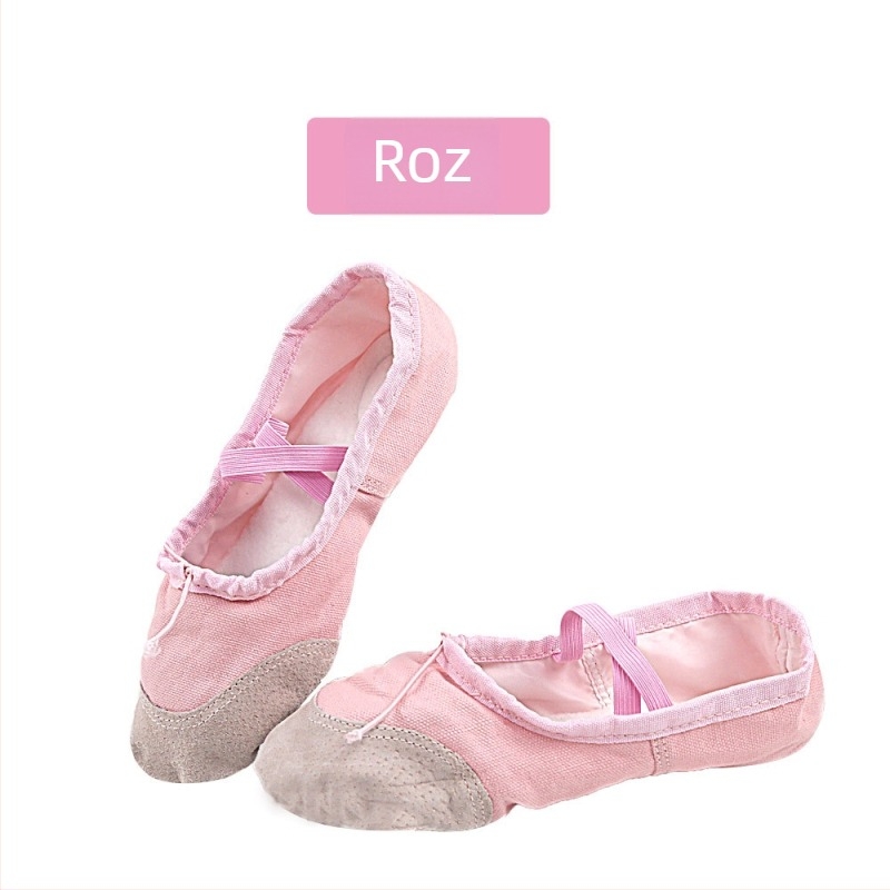 Pantofi de balet unisex pentru adulți, cu partea superioară din pânză și talpă din piele