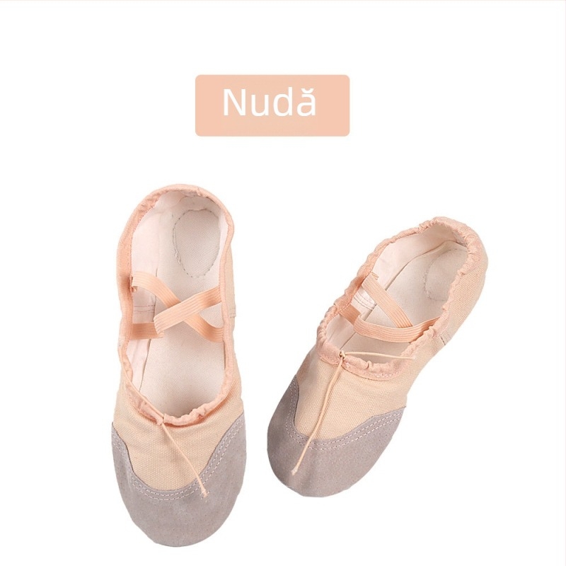 Pantofi de balet unisex pentru adulți, cu partea superioară din pânză și talpă din piele