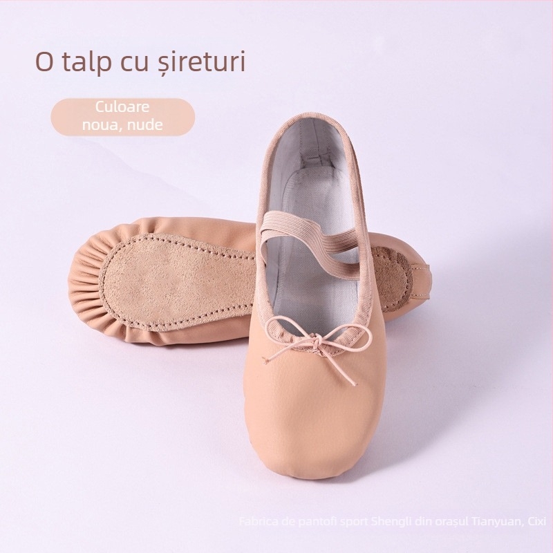 Pantofi de dans unisex pentru copii – partea superioară din piele PU și nylon, talpă din piele, respirabili, ușori, rezistenți la uzură