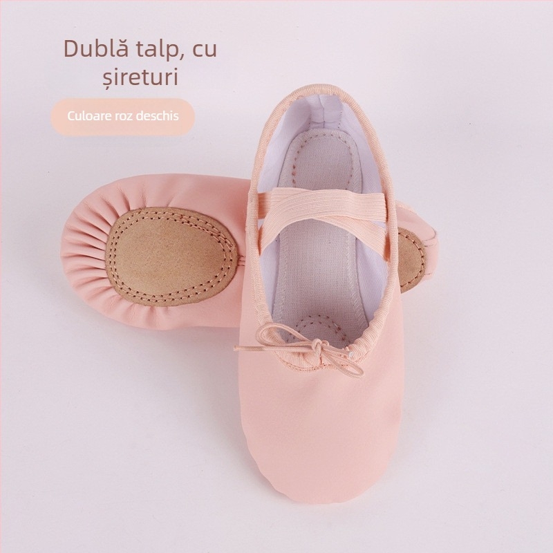 Pantofi de dans unisex pentru copii – partea superioară din piele PU și nylon, talpă din piele, respirabili, ușori, rezistenți la uzură
