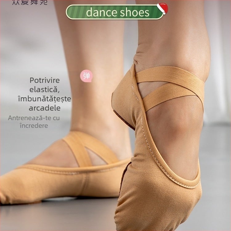 Pantofi de balet unisex cu talpă moale pentru dans clasic chinez – practică de balet pentru copii și adulți (Talpă: MD; Utilizare: Practică)
