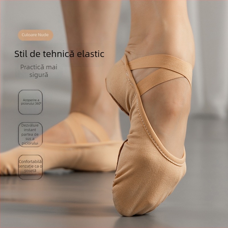 Pantofi de balet unisex cu talpă moale pentru dans clasic chinez – practică de balet pentru copii și adulți (Talpă: MD; Utilizare: Practică)