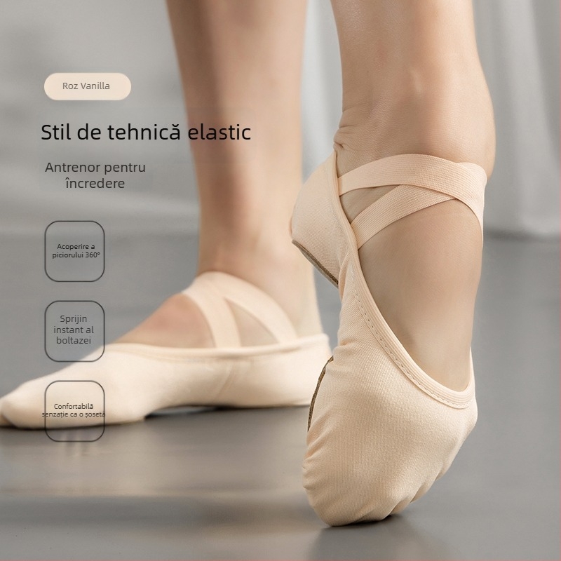Pantofi de balet unisex cu talpă moale pentru dans clasic chinez – practică de balet pentru copii și adulți (Talpă: MD; Utilizare: Practică)