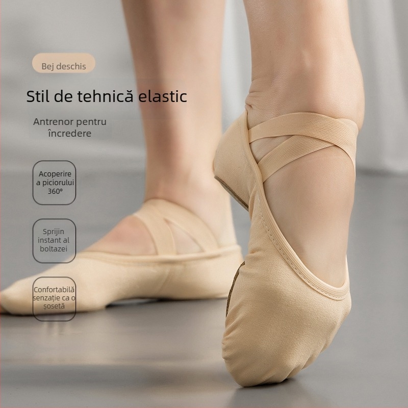 Pantofi de balet unisex cu talpă moale pentru dans clasic chinez – practică de balet pentru copii și adulți (Talpă: MD; Utilizare: Practică)