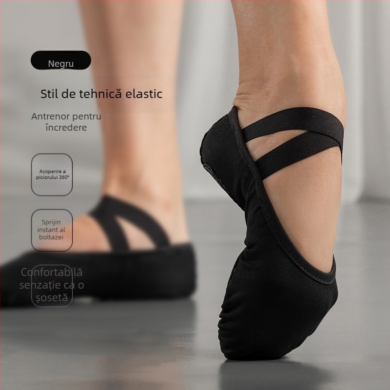 Pantofi de balet unisex cu talpă moale pentru dans clasic chinez – practică de balet pentru copii și adulți (Talpă: MD; Utilizare: Practică)