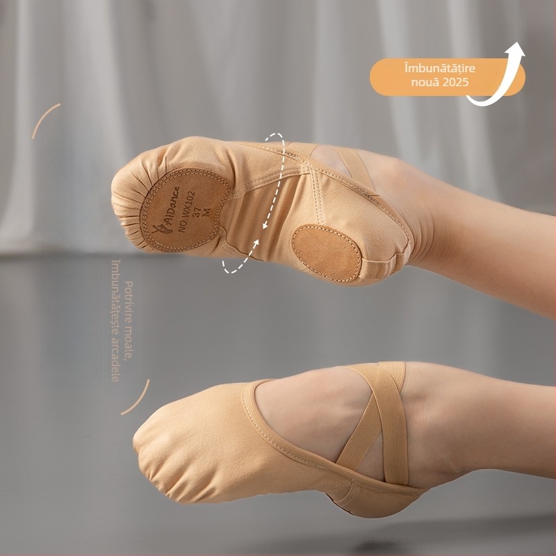 Pantofi de balet unisex cu talpă moale pentru dans clasic chinez – practică de balet pentru copii și adulți (Talpă: MD; Utilizare: Practică)