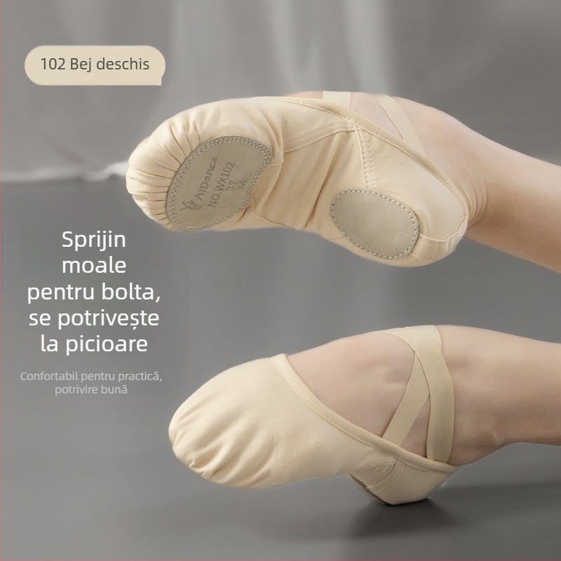 Pantofi de balet unisex cu talpă moale pentru dans clasic chinez – practică de balet pentru copii și adulți (Talpă: MD; Utilizare: Practică)