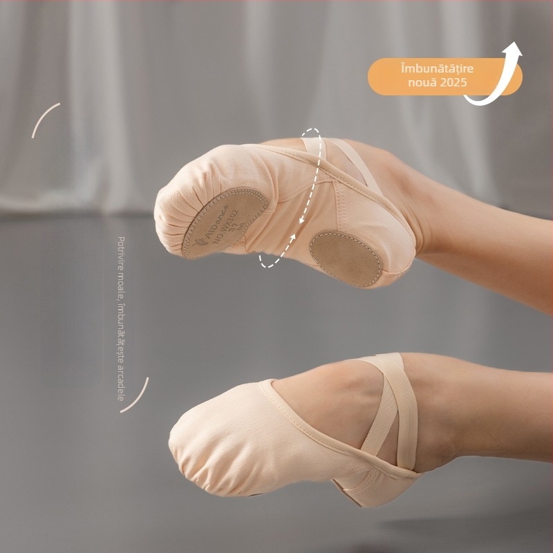 Pantofi de balet unisex cu talpă moale pentru dans clasic chinez – practică de balet pentru copii și adulți (Talpă: MD; Utilizare: Practică)
