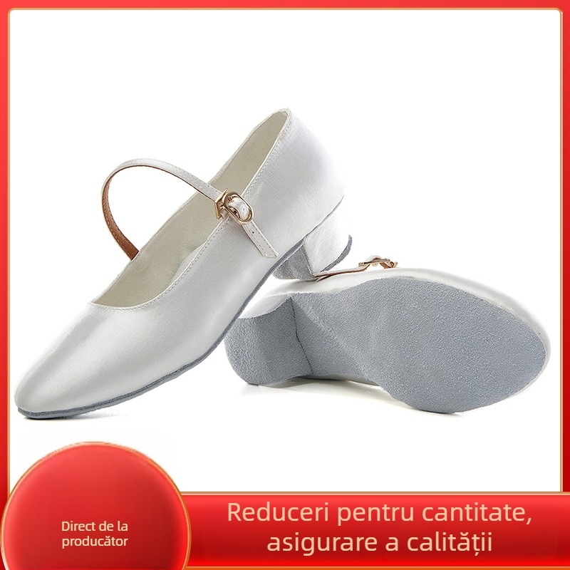 Pantofi de dans pentru fete — satin interior, profesionale pentru copii, dans modern, respirabili, talpă din piele de vită