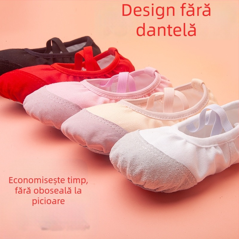 Pantofi de dans unisex pentru copii, destinați baletului, dans modern și latino – partea superioară din pânză, talpă din piele, respirabili, ușori