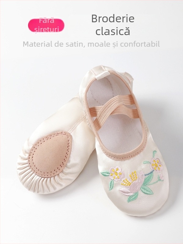 Pantofi de dans pentru copii – fete, balet și latin, talpă din piele, respirabili, rezistenți la uzură, amortizare a șocurilor