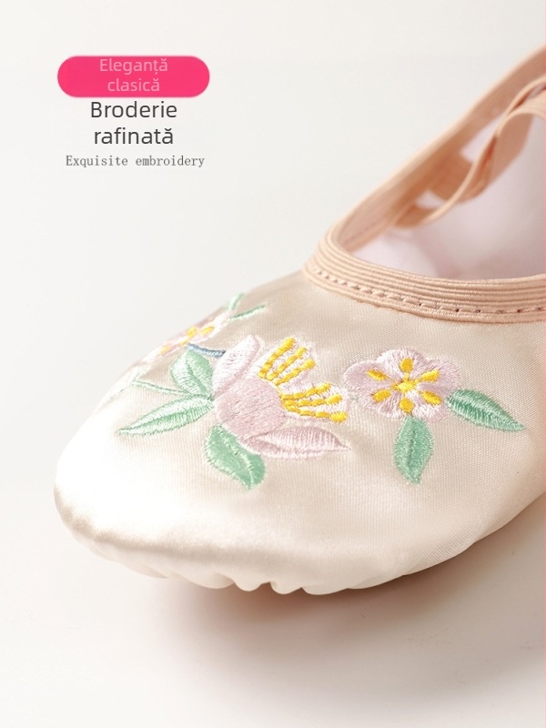 Pantofi de dans pentru copii – fete, balet și latin, talpă din piele, respirabili, rezistenți la uzură, amortizare a șocurilor