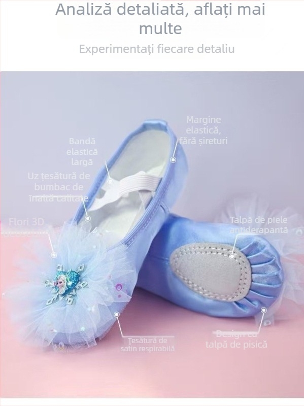 Pantofi de balet pentru fete cu talpă PU groasă, partea superioară din piele sintetică și nylon, respirabili, ușori, durabili, amortizare, pentru balet, dans modern și latino, cu design brodat de labă de pisică