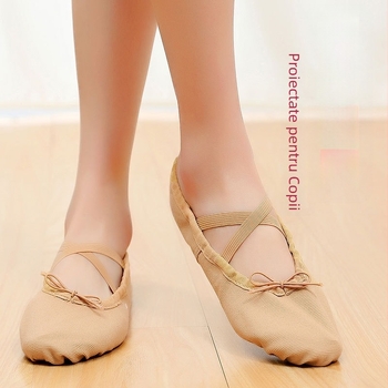 Pantofi de Dans pentru Copii - Ușori, Respirabili, Rezistenți, cu Talpă din Piele și Vârf din Pânză, pentru Fete, Balet, Interior