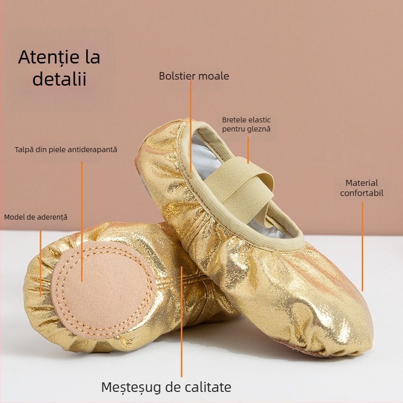 Gray Swallow Pantofi de balet pentru copii, PU Piele, Formă de labă de pisică, Talpă moale, Unisex