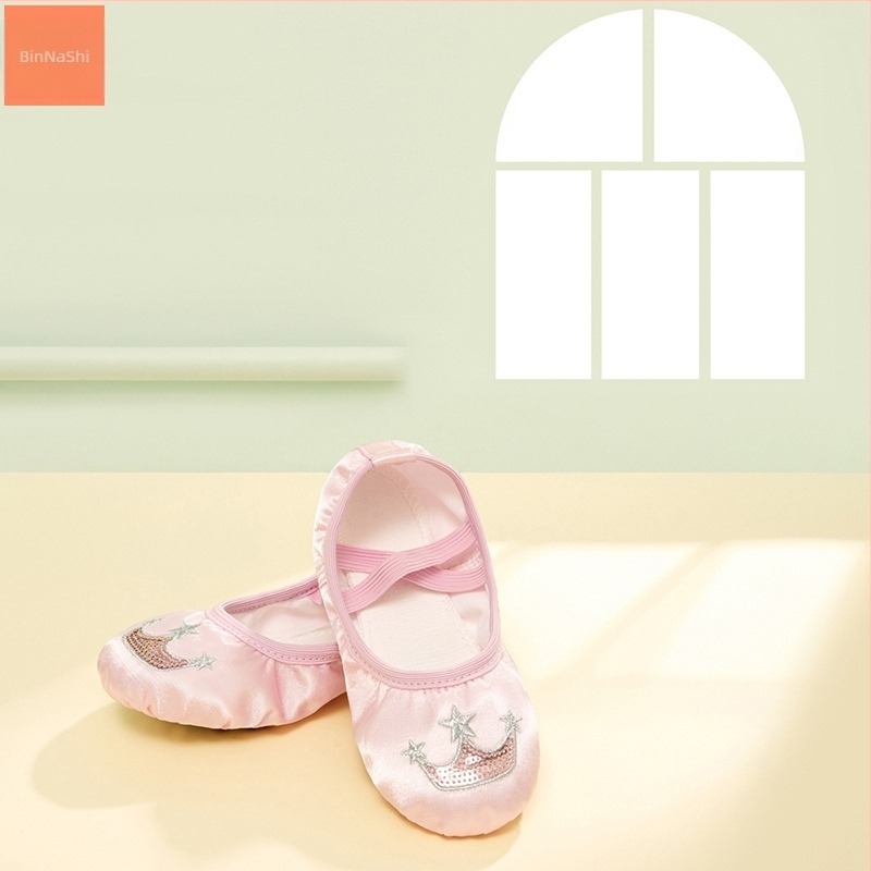 Pantofi de dans pentru copii, fete, Binnashi, talpă din piele moale, partea superioară din pânză, respirabili