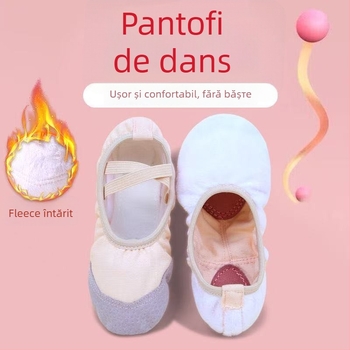 Pantofi de dans pentru copii – partea superioară din pânză, talpă din piele artificială, design îngroșat, fără șireturi, pentru balet și dans modern