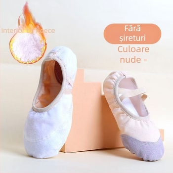 Pantofi de dans pentru copii – partea superioară din pânză, talpă din piele artificială, design îngroșat, fără șireturi, pentru balet și dans modern