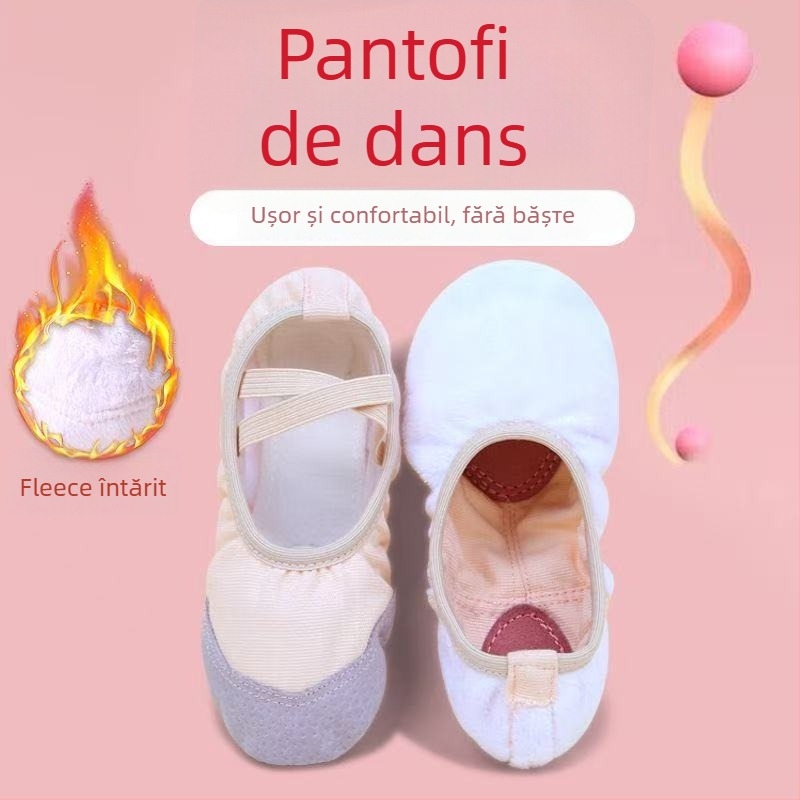 Pantofi de dans pentru copii – partea superioară din pânză, talpă din piele artificială, design îngroșat, fără șireturi, pentru balet și dans modern